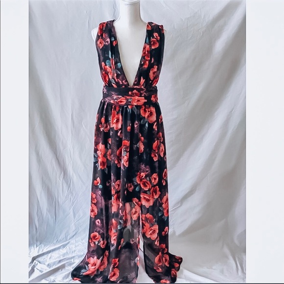 black and red floral maxi dress